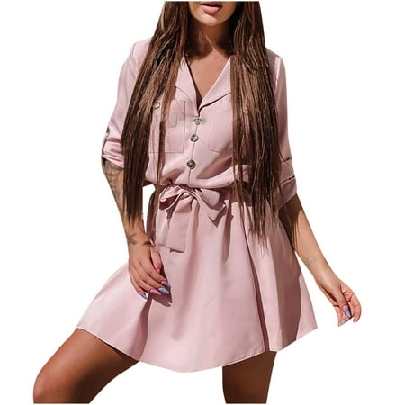 YanHoo Women s Casual Dresses Long Sleeve Buttons V Neck Waist Bandage Shirt Dress Solid Summer Loose Mini Dress
YanHoo Women s Casual Dresses Long Sleeve Buttons V Neck Waist Bandage Shirt Dress Solid Summer Loose Mini Dress