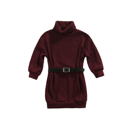 Caitzr Kids Casual Dress Solid Color Knitted High-Neck Long Sleeves Loose Skirt with Waist Belt for Little Girls
Caitzr Kids Casual Dress Solid Color Knitted High-Neck Long Sleeves Loose Skirt with Waist Belt for Little Girls
