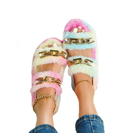 Woolen Velvet Womens Two-Strap Chain Faux Fur Flat Slippers Winter Warmer Fleece Slip On Casual Shoes
Woolen Velvet Womens Two-Strap Chain Faux Fur Flat Slippers Winter Warmer Fleece Slip On Casual Shoes