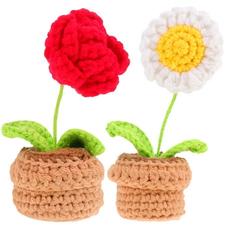 2pcs Crochet Plants Hand Woven Flower Pots Decoration Crocheted Plant Ornaments