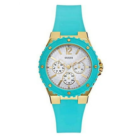 GUESS Women's U0149L3 Turquoise and Gold-Tone Sport Watch