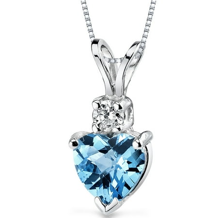 Peora 1.00 Ct Heart Shape Swiss Blue Topaz 14K White Gold Pendant with Diamond Accent, 18