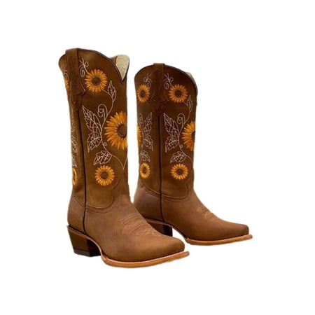 Rotosw Womens Pull On Embroidered Shoes Sunflowers Mid Calf Boot Vintage Western Cowgirl Boots Retro Chunky Heel Work Casual Brown 9
Rotosw Womens Pull On Embroidered Shoes Sunflowers Mid Calf Boot Vintage Western Cowgirl Boots Retro Chunky Heel Work Casual Brown 9