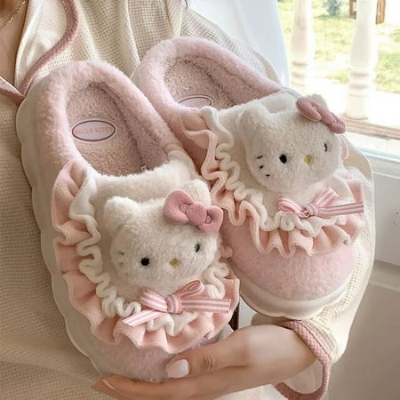 

Hello Kitty Cotton Slippers For Women Girls Sanrio Melody Winter Warm Slipper Platform Anti-slip House Slipper Cartoon Shoes