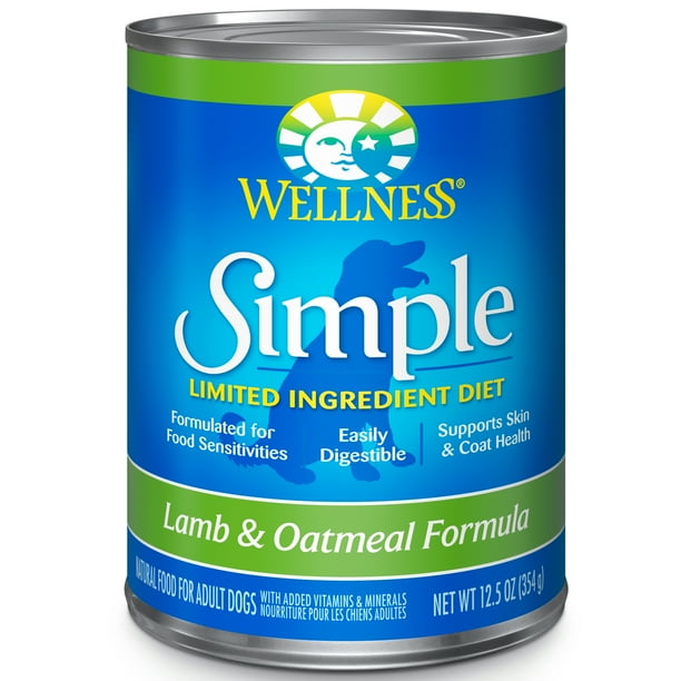 Wellness Simple Natural Wet Canned Limited Ingredient Dog Food, Lamb & Oatmeal, 12.5-Ounce Can (Pack of 12)