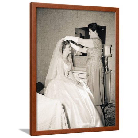 Mother Putting Bridal Veil on Daughter Framed Print Wall Art By Philip Gendreau
