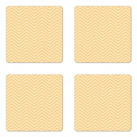 

Chevron Coaster Set of 4 Zig Zag Pattern with Lines Skewed Squares Vintage Geometrical Design Square Hardboard Gloss Coasters Standard Size Apricot Peach by Ambesonne