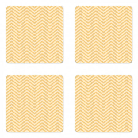 

Chevron Coaster Set of 4 Zig Zag Pattern with Lines Skewed Squares Vintage Geometrical Design Square Hardboard Gloss Coasters Standard Size Apricot Peach by Ambesonne