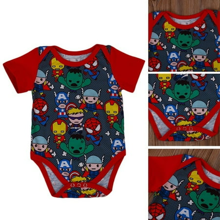 Newborn Infant Baby Boy Bodysuit Cartoon Heros Print Romper Clothes Outfits