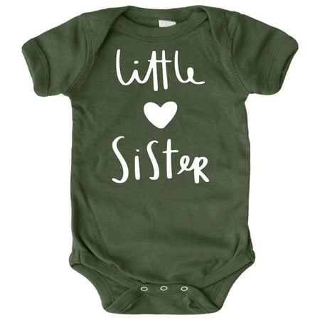Olive Loves Apple Little Sister with Heart Bodysuit for Baby Girls Sister Sibling Outfits White on Military Green Bodysuit 6 Months
Olive Loves Apple Little Sister with Heart Bodysuit for Baby Girls Sister Sibling Outfits White on Military Green Bodysuit 6 Months