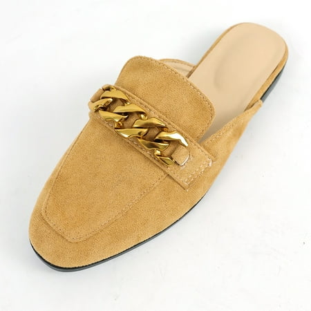 Metal Chain Decor Flat Mules Solid Color Slip On Round Toe Women Shoes Comfortable Outdoor Slippers
Metal Chain Decor Flat Mules Solid Color Slip On Round Toe Women Shoes Comfortable Outdoor Slippers