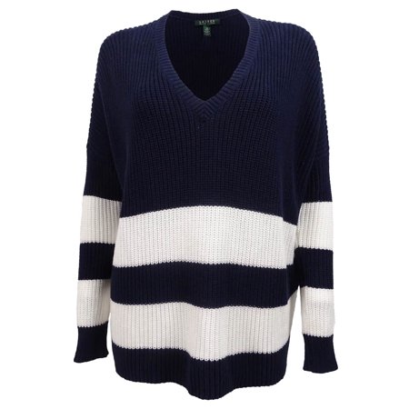Ralph Lauren Women's V-Neck Striped Overstized Sweater