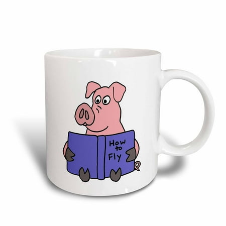 3dRose Funny Pig Reading How to Fly Book - Ceramic Mug 15-ounce