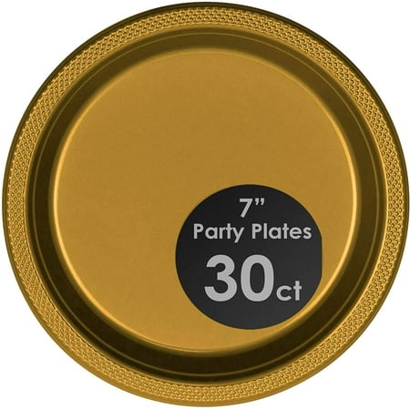 DecorRack 30 Small Plastic Plates 7 inch Dinner Plates Gold (Pack of 30)