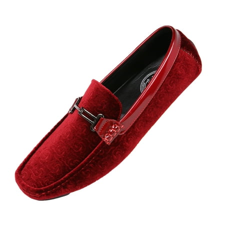 Amali Mens Slip On Driving Moccasin Velvet Smoking Loafers Burgandy Size 9.5