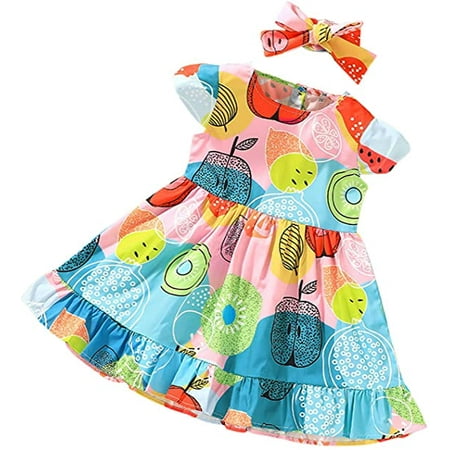 Kids Summer Dress Multicolor Fruit Print Round Neck Short Sleeves Frilly A-Line Skirt for Little Girls
Kids Summer Dress Multicolor Fruit Print Round Neck Short Sleeves Frilly A-Line Skirt for Little Girls