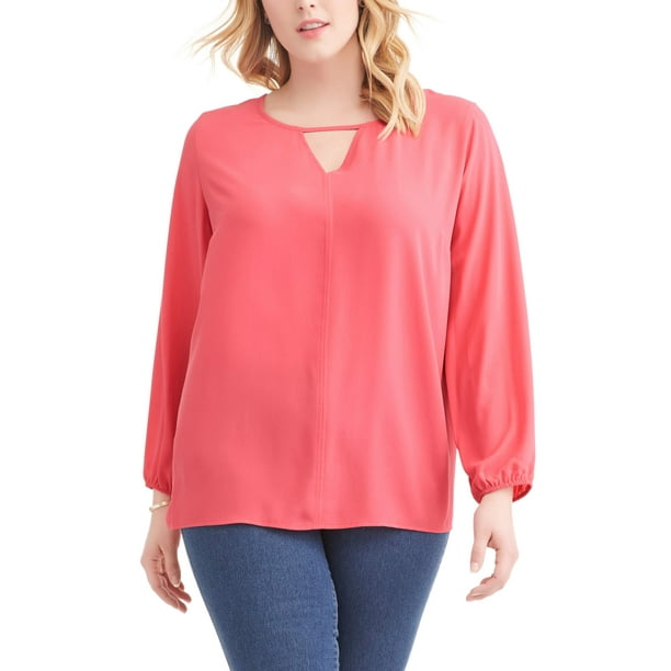 Women's Plus Woven Long Sleeve Blouse