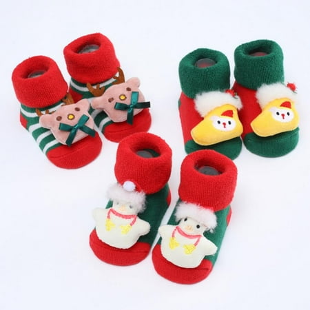 Bullpiano 0-1Y Cartoon Baby Girl Boy Baby Christmas Socks Warm Cotton Anti-slip