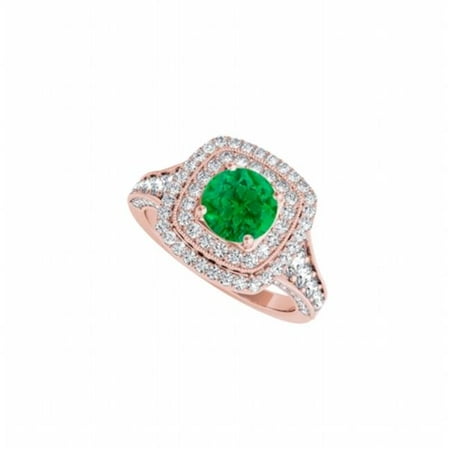 UBUNR50871EP14CZE Round CZ & Emerald Engagement Ring in 14K Rose Gold, 2 Stones
