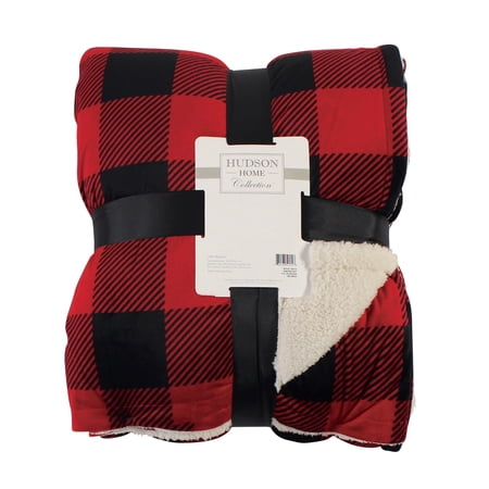 Hudson Home Collection Mink Blanket with Sherpa, Buffalo Plaid, Throw