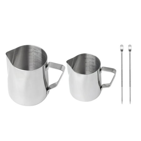 2 Pack Milk Frothing Pitcher 12Oz & 20Oz Espresso Steaming Pitcher for Espresso Coffee Cappuccino Latte Tick Mark Inside
2 Pack Milk Frothing Pitcher 12Oz & 20Oz Espresso Steaming Pitcher for Espresso Coffee Cappuccino Latte Tick Mark Inside