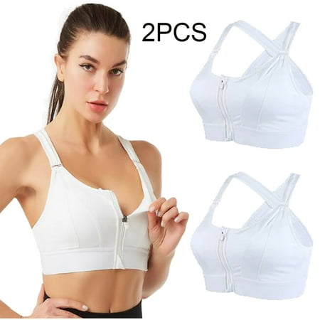 2pcs/set Women s Sports Bra Adjustable Belt Front Zipper Yoga Running Vest Underwear
