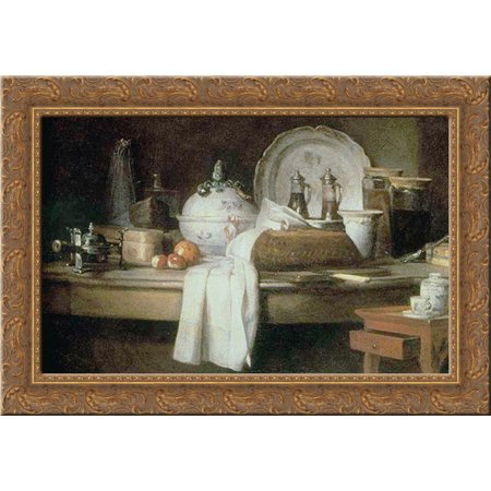 The Butler's Table 24x18 Gold Ornate Wood Framed Canvas Art by Chardin, Jean Baptiste Simeon
