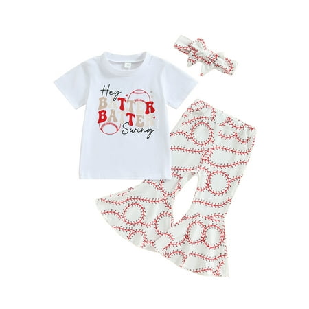 Qtinghua Toddler Baby Girl Baseball Outfits Short Sleeve Letter Print Romper Flared Pants Headband Summer Clothes
Qtinghua Toddler Baby Girl Baseball Outfits Short Sleeve Letter Print Romper Flared Pants Headband Summer Clothes