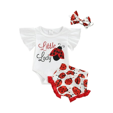 EYIIYE Toddler Baby Girl Cow/ Ladybird/Letter Print Round Neck Short Sleeve Romper Print Shorts with Bow Headband 3PCS Set
EYIIYE Toddler Baby Girl Cow/ Ladybird/Letter Print Round Neck Short Sleeve Romper Print Shorts with Bow Headband 3PCS Set