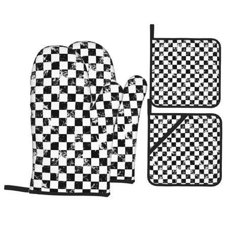 Oven Mitts and Pot Holders Sets 4 pcs - Creative checkered black white Heat Resistant Silicone Oven Gloves with Non-Slip Silicone Surface and hot pads for kitchen Baking Cooking BBQ
Oven Mitts and Pot Holders Sets 4 pcs - Creative checkered black white Heat Resistant Silicone Oven Gloves with Non-Slip Silicone Surface and hot pads for kitchen Baking Cooking BBQ