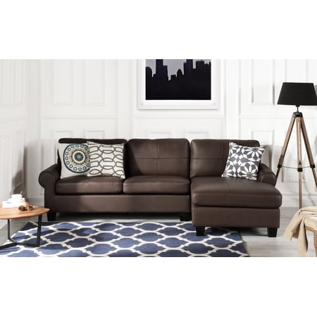 Dark Brown Leather Match Upholstered Sectional Sofa, L-Shape Modern Left Facing Chaise Sectional Furniture Couches, for Livingroom/Office