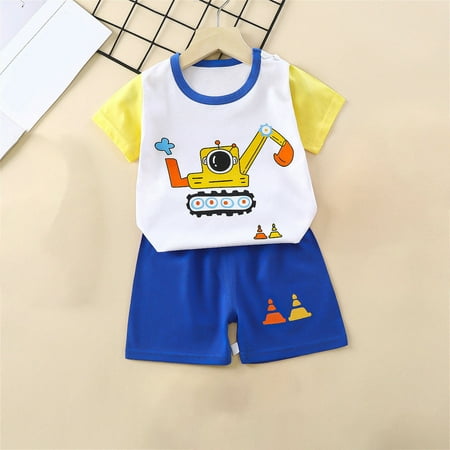 Miluxas Toddler Kids Baby Boys Girls Fashion Cute Short Sleeve Puppy Print Casual Suit Clearance Blue 2T(2-3 Years)