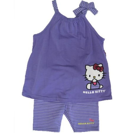 Hello Kitty Little Girls Purple Bow Strap Sleeve 2 Pc Pants Set 4-6X