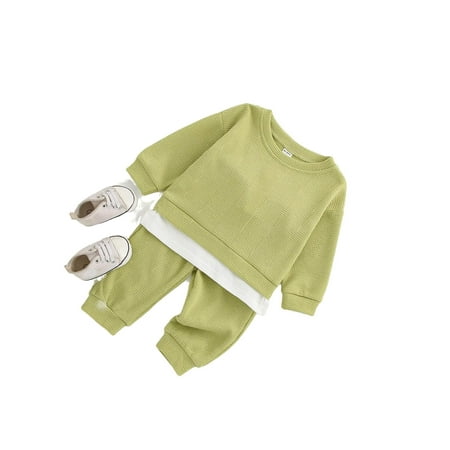 Casual Plain Round Neck Long Sleeve Olive Green Baby Sets (Baby s)