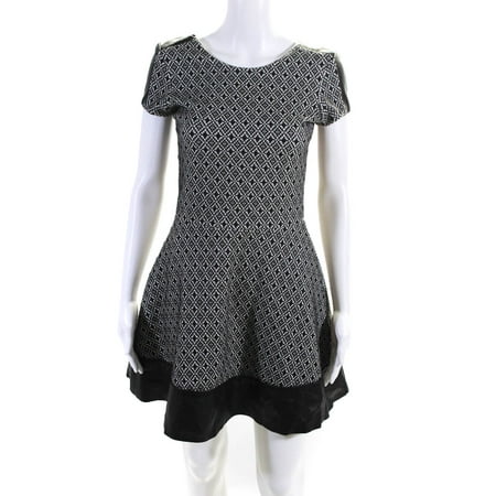 Pre-owned|Parker Women s Printed A Line Short Sleeve Mini Dress White Size S