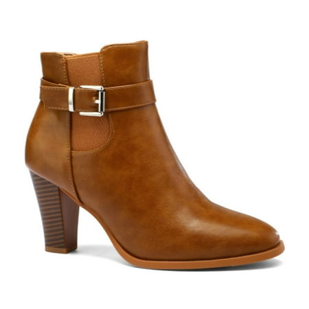 Mysoft Women s Fashion Ankle Boots Brown Chunky Heel Booties Zipper 6M