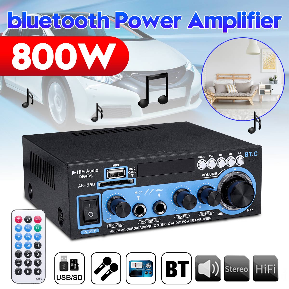 2 Channel Bluetooth Mini HIFI Digital Bluetooth Series Audio Amplifier