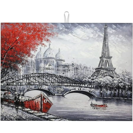 Paris Eiffel Art Dish Drying Mat For Kitchen Counter Large Absorbent Dish Drainer Super Absorbent Microfiber Dish Drying Pad 18x24 Inch