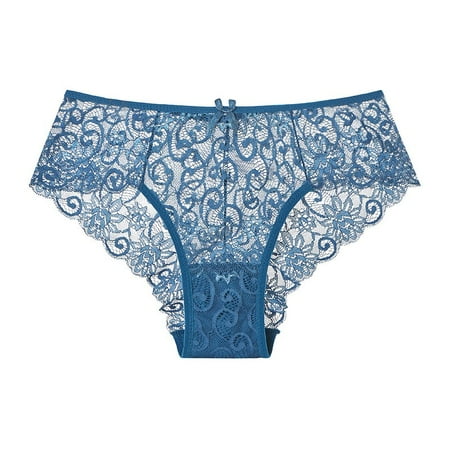 QWERTYU Panties Underwear Hipster Panties Sexy Lace Briefs for Women Blue L