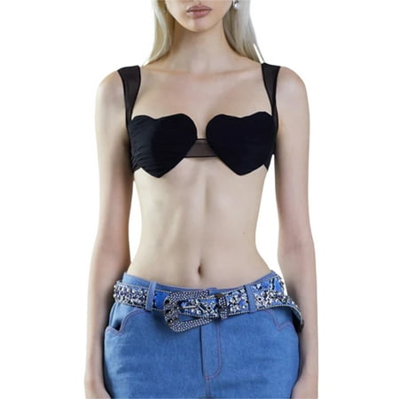 allshope Women Bra Wide Shoulder Straps Ruched Heart Solid Lingerie Underwear for Club Party