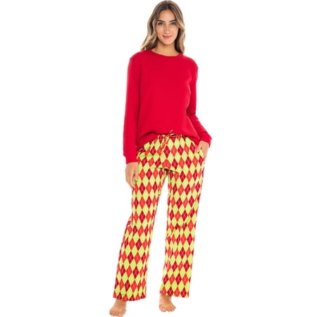 Alexander Del Rossa Womens Crew Pajamas Red Green Christmas Argyle 3X