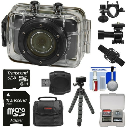 Vivitar DVR785HD Waterproof Action Video Camera Camcorder (Black) with Helmet & Bike Mounts + 32GB Card + Case + Flex Tripod + Kit