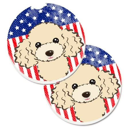 American Flag & Buff Poodle Set of 2 Cup Holder Car Coaster