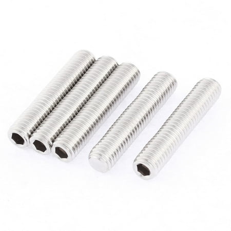 M8x40mm 1.25mm Pitch Stainless Steel Hex Socket Set Flat Point Grub Screws 5pcs