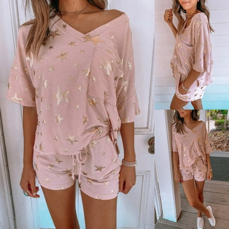 Women s Fashion Star Print Short Sleeve Casual Home Wear Pajamas Top Pants Suit Note Please Buy One Or Two Sizes Larger
Women s Fashion Star Print Short Sleeve Casual Home Wear Pajamas Top Pants Suit Note Please Buy One Or Two Sizes Larger