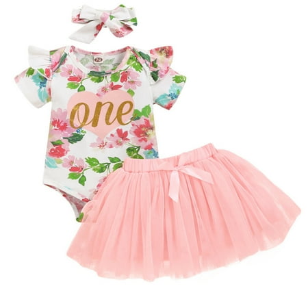 Lovebay Newborn Baby Girls Bodysuits & Tutu Skirt Outfit 3PCS set 0-2T