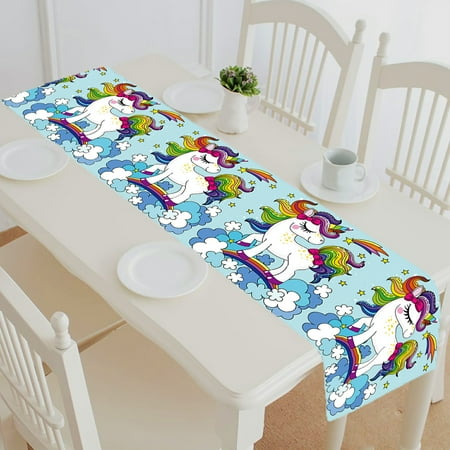 ABPHQTO A Cute Cartoon Rainbow Unicorn In The Clouds Table Runner Placemat Tablecloth For Home Decor 16x72 Inch
ABPHQTO A Cute Cartoon Rainbow Unicorn In The Clouds Table Runner Placemat Tablecloth For Home Decor 16x72 Inch