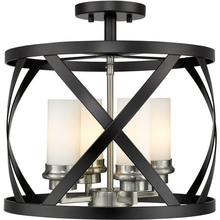 Matte Black and Brushed Nickel Tone Finish Semi Flush 15 Wide White Glass Shade Steel Material Candelabra 4 Light Fixture
Matte Black and Brushed Nickel Tone Finish Semi Flush 15 Wide White Glass Shade Steel Material Candelabra 4 Light Fixture