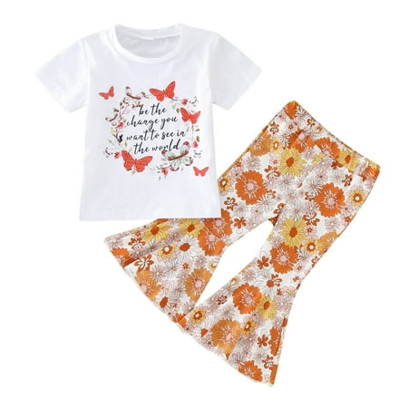 Toddler Girls Outfit Set Short Sleeve Letter Butterfly Printed T Shirt Pullover Tops Bell Bottoms Floral Pants Kids Outfits
Toddler Girls Outfit Set Short Sleeve Letter Butterfly Printed T Shirt Pullover Tops Bell Bottoms Floral Pants Kids Outfits