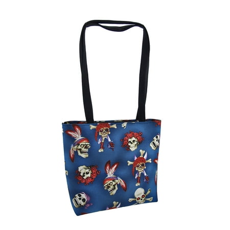 Blue 'All Skulls' Print Bucket Bag Purse Gothic Creepy